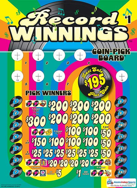 Record Winnings Coin-Pick Board 3W $1 6@$200 $1B 28% 4800 LS