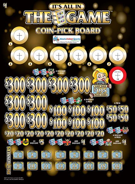 Its All in the Game Coin-Pick Board 3W $1 8@$300 $1B 25% 6480 LS