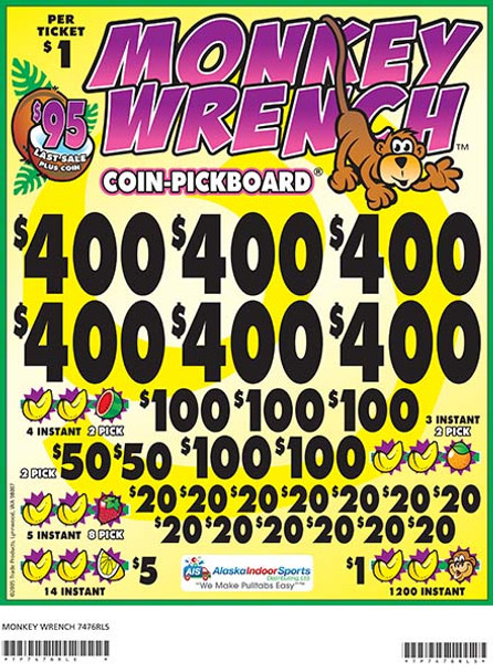 Monkey Wrench Coin Pick-Board 3W $1 6@$400 $1B 29% 6480 LS