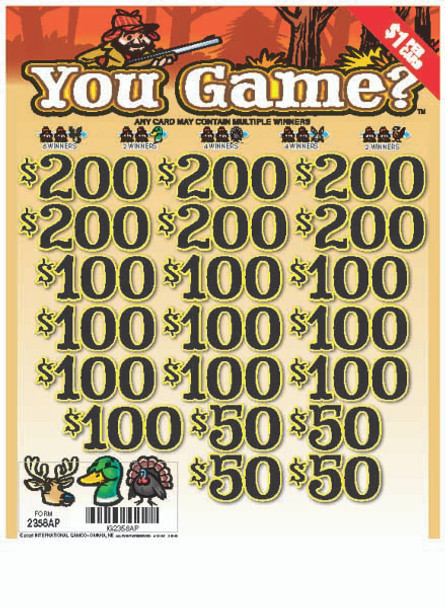 You Game? Joe Ticket 3W $1 16@100 (6@$200) $25B 25% 3185