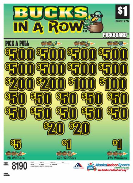 Bucks In a Row PK 3W $1 8@$500 $1B 24% 8190