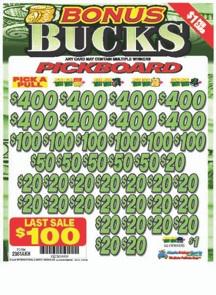 Bonus Bucks PK 3W $1 8@$400 $1B 20% 7252 LS