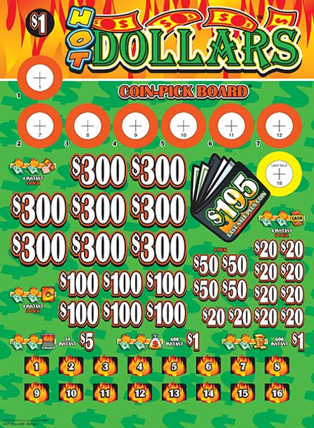 Hot Dollars Coin-Pick Board 3W $1 8@$300 $1B 25% 6480 LS