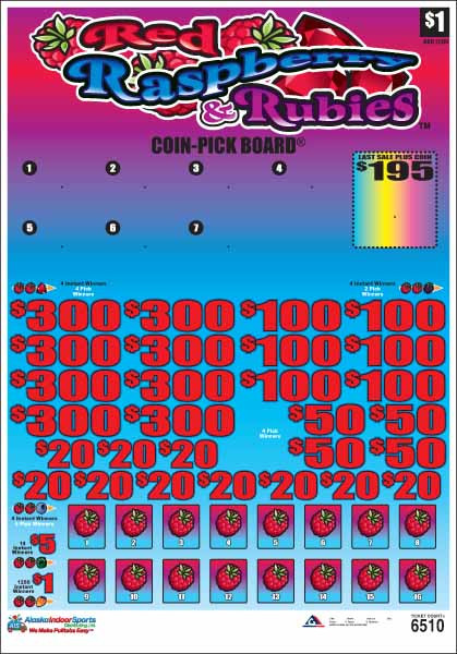 Red Raspberry and Rubies Coin-Pick Board 3W $1 8@$300 $1B 25% 6510 LS