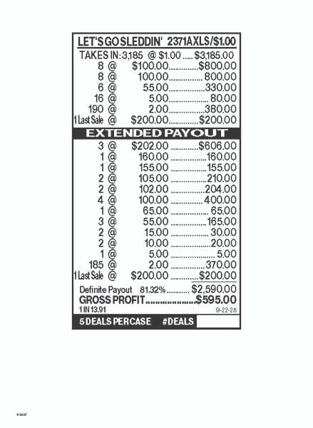 Let's Go Sleddin' 3W $1 16@$100 (3@$202) $2B 19% 3185 LS