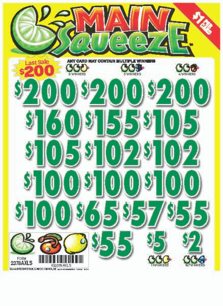 Main Squeeze 3W $1 16@$100 (3@$200) $2B 19% 3185 LS