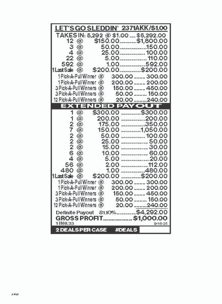Let's Go Sleddin' PK 3W $1 18@$150 (2@$300) $1B 19% 5292 LS