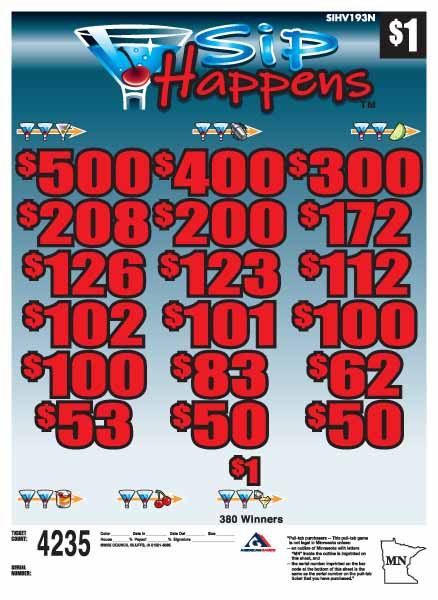 Sip Happens 3W $1 12@100 (5,4,3,2,1) $1B 24% 4235
