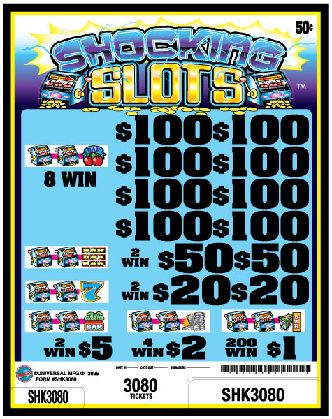 Shocking Slots 3W $0.50 8@$100 $1B 25% 3080