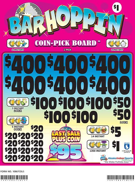 Bar Hoppin' Coin Pick-Board 3W $1 6@$400 $1B 29% 6480 LS