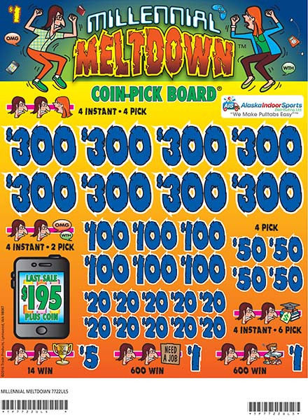 Millennial Meltdown Coin-Pick Board 3W $1 8@$300 $1B 25% 6480 LS