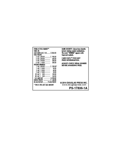 Hambo PK 3W $1 3@$300 $2B 19% 3360 LS