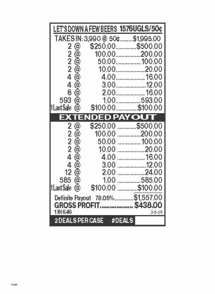 Let's Down a Few Beers 5W $0.50 2@$250 $1B 22% 3990 LS