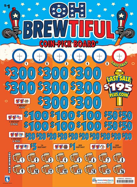 Oh Brewtiful Coin-Pick Board 3W $1 8@$300 $1B 25% 6480 LS