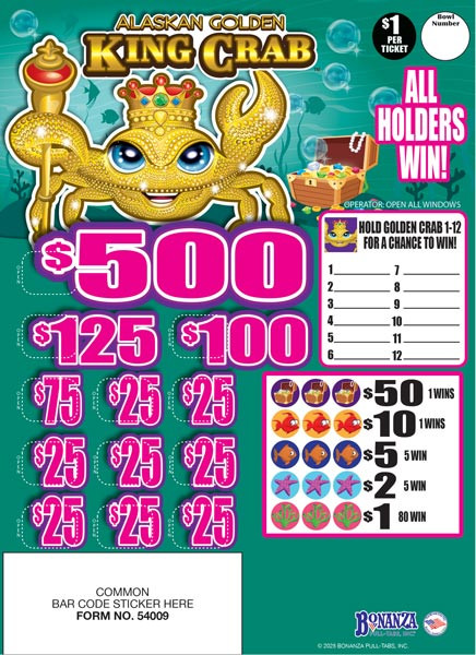 Alaskan Golden King Crab Seal 5W $1 1@$500 $1B 28% 1624 All Holders Win