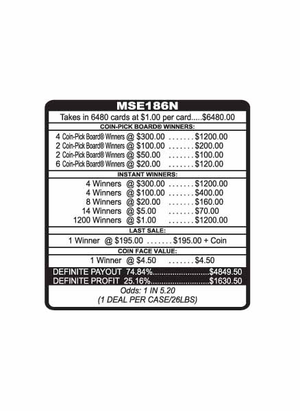 Midnight Stars Coin-Pick Board 5W $1 8@$300 $1B 25% 6480 LS