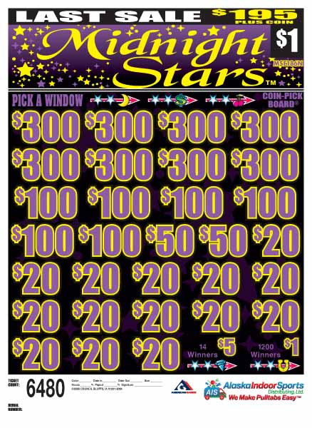 Midnight Stars Coin-Pick Board 5W $1 8@$300 $1B 25% 6480 LS