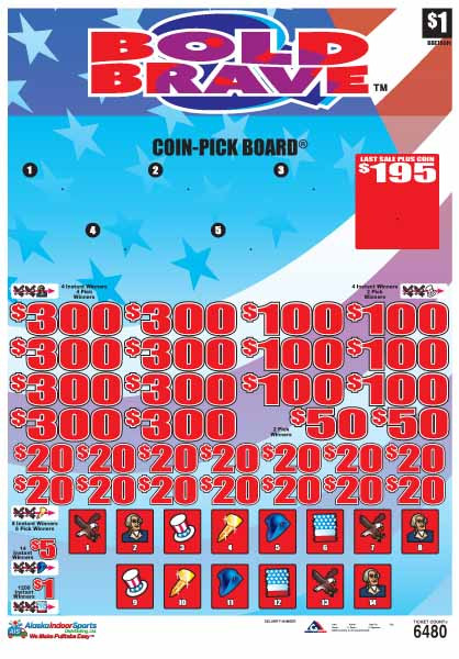 Bold and Brave Coin-Pick Board 5W $1 8@$300 $1B 25% 6480 LS