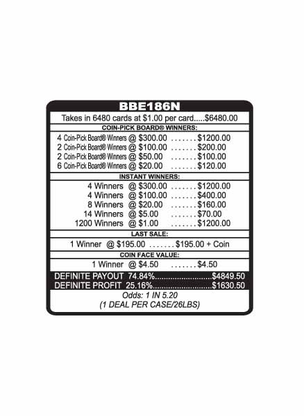 Bold and Brave Coin-Pick Board 5W $1 8@$300 $1B 25% 6480 LS