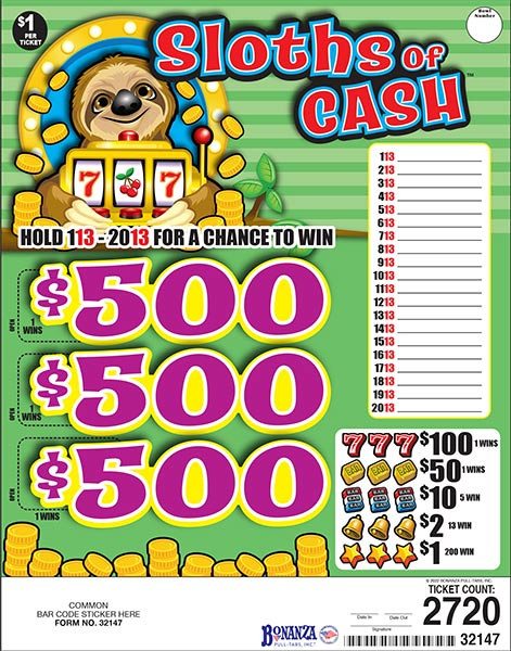 Sloths of Cash Seal 3W $1 3@$500 $1B 29% 2720