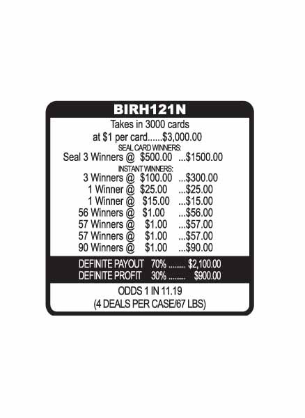 Birdies and Beer Seal 5W $1 3@$500 $1B 30% 3000