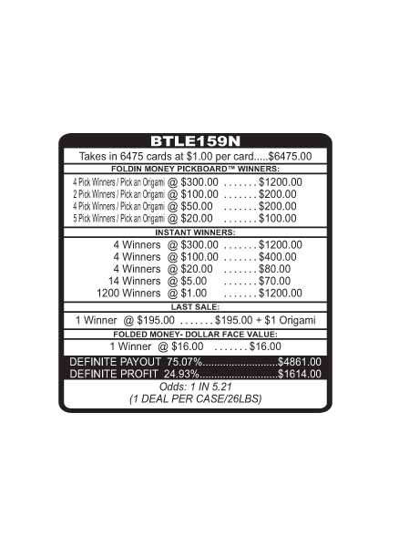 Boat Loads Foldin' Money Board 3W $1 8@$300 $1B 25% 6475 LS