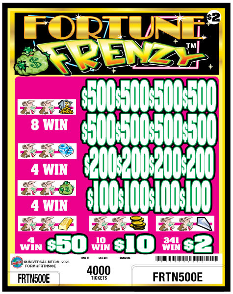 Fortune Frenzy 3W $2 8@$500 $2B 23% 4000