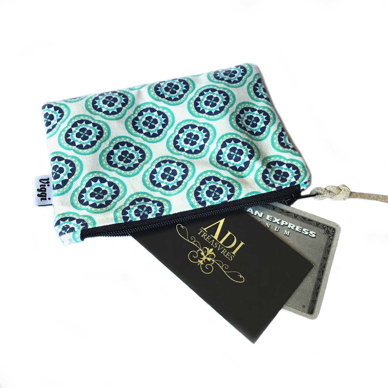 Small Zipper Pouch in Blue & White Flower Print - Adi Treasures