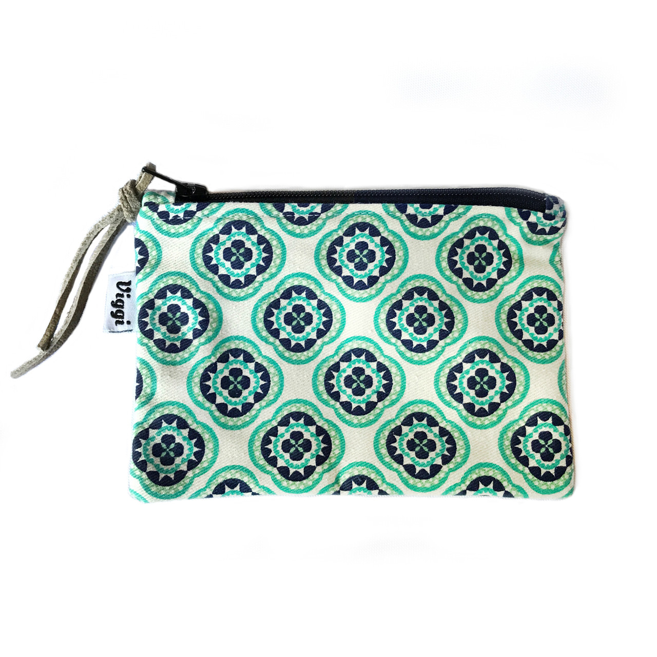 Small Zipper Pouch in Teal/Navy Print - Adi Treasures