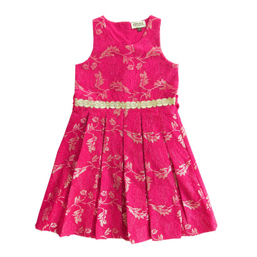 Sophie Catalou Girls Raspberry And Gold Lace Dress