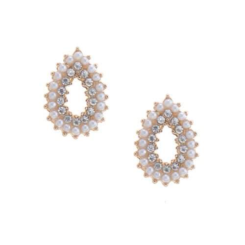 Pearl Crystal Accent Teardrop Earrings in Gold