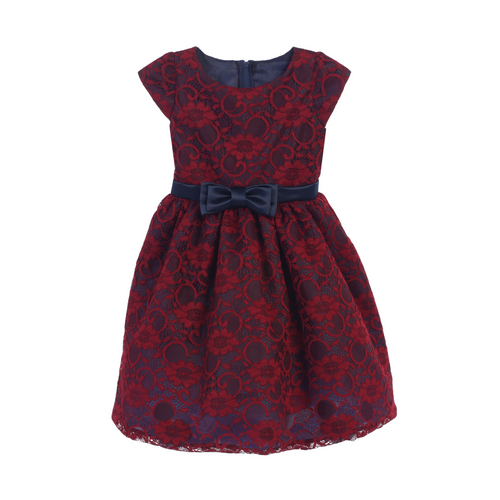 Navy/Burgundy Floral Lace Dress