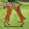 Boxing Bunnies Corten Steel Garden Art