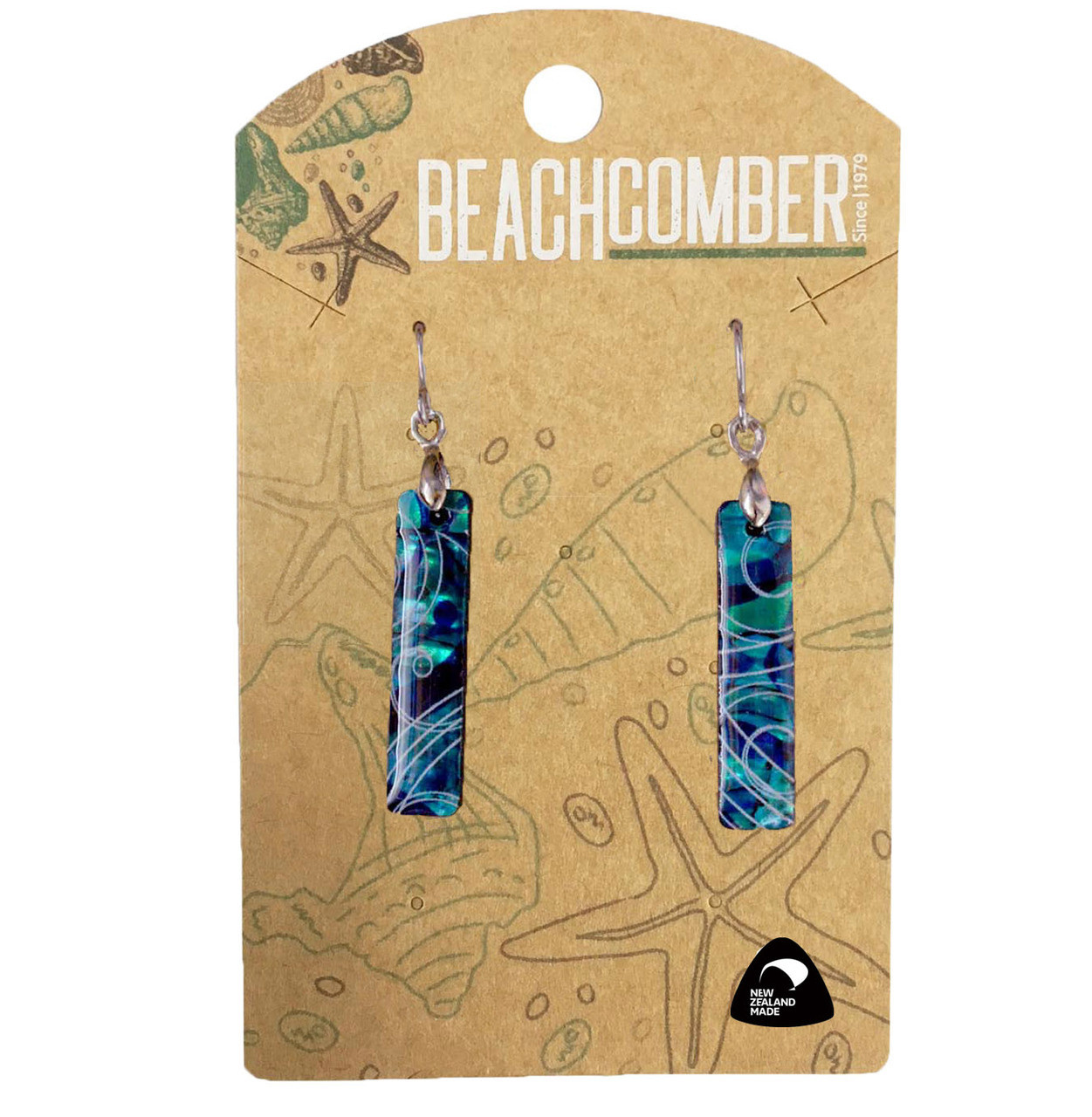 BCJ1578E Paua Earrings Small Blue Bar