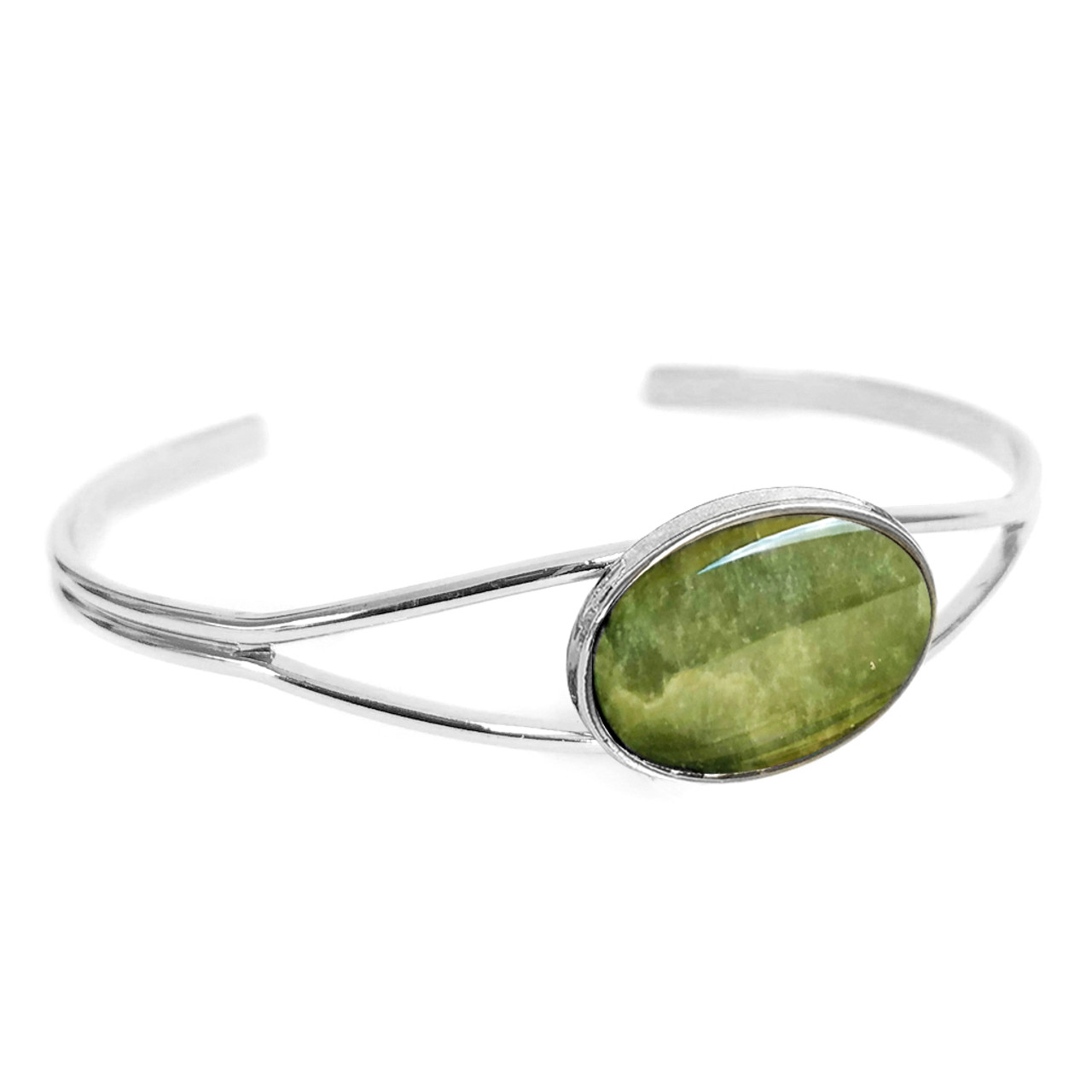 NZ Pounamu Oval Bangle Silvertone