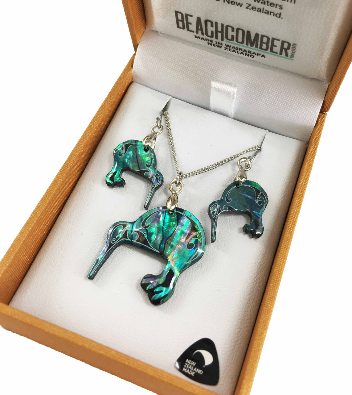 Paua Kiwi Pendant & Earrings Set Boxed