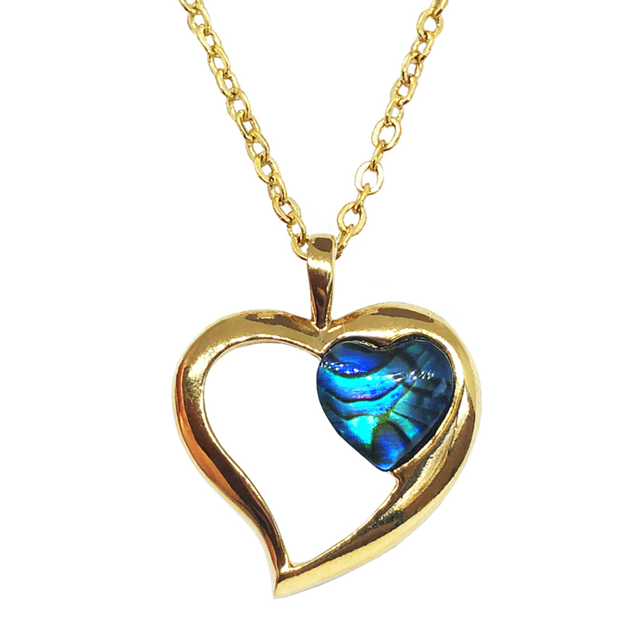 Paua Gold Plated Love Heart Pendant