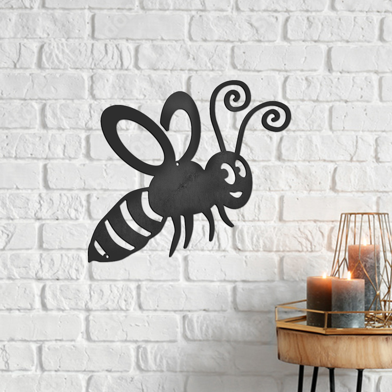 BAMD590 Happy Bee Steel Wall Art Black