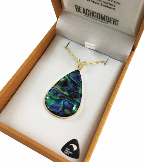 Paua Pendant Gold Plated Boxed
