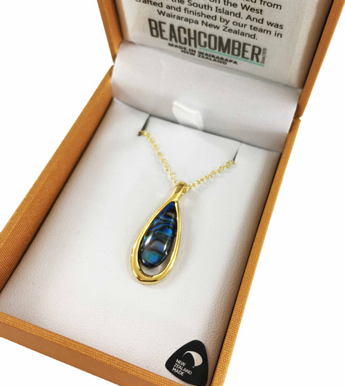 Paua Pendant Gold Plated Boxed