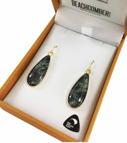 NZ Pounamu Earrings Gold Plated Boxed