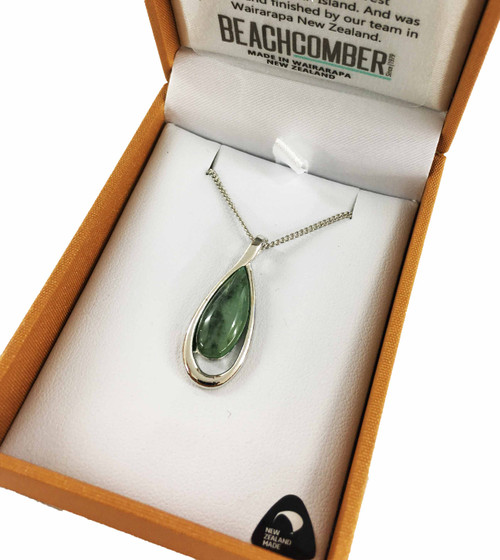 NZ Pounamu Teardrop Pendant Boxed