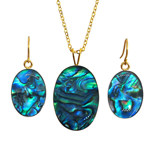 paua pendant and earrings set