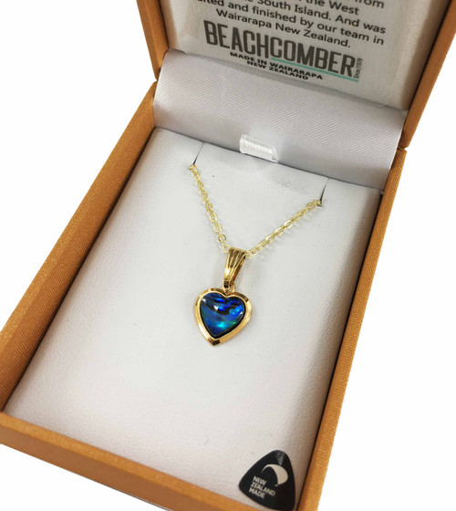 Paua Love Heart Pendant Gold Plated Boxed