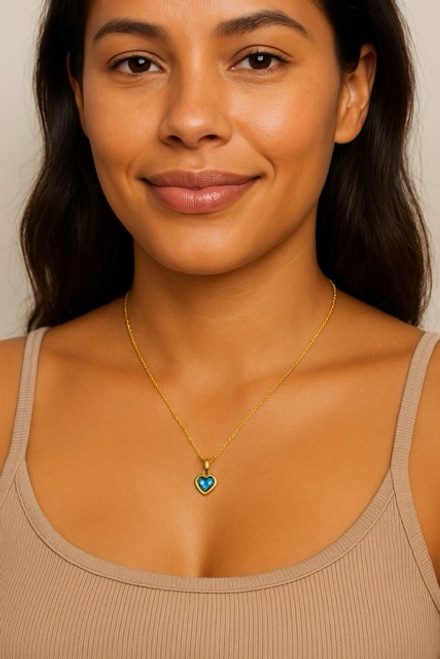 BBJ1119P Paua Love Heart Pendant Gold Plated Boxed