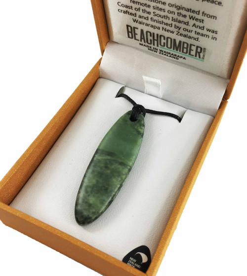 NZ Pounamu Elongated Oval Pendant Boxed