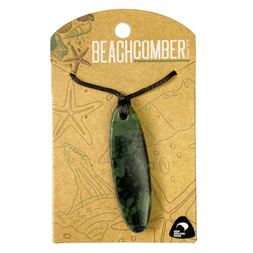 NZ Pounamu Elongated Pendant Carded