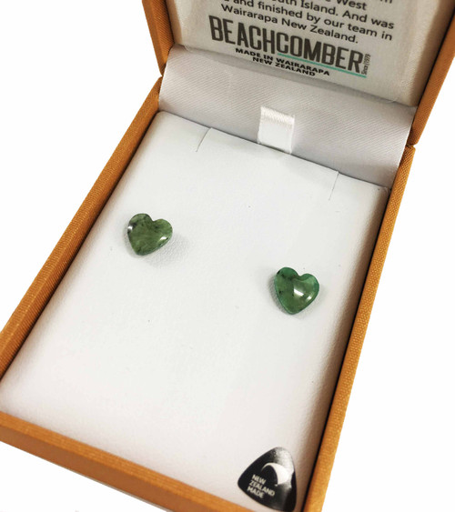 NZ Pounamu Love Heart Earrings Boxed