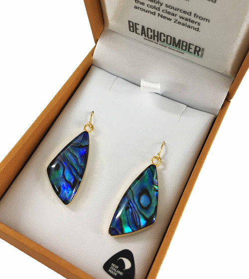 Paua Sterling Leaf Drop Earrings – Pohutukawa Gallery