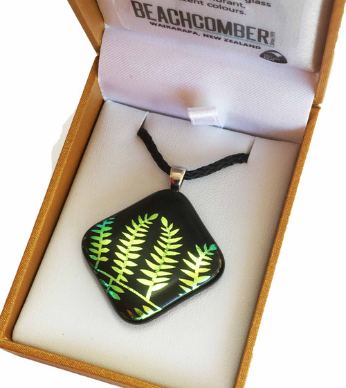 BBJ6011P Dichroic Glass Gold Fern Pendant Boxed